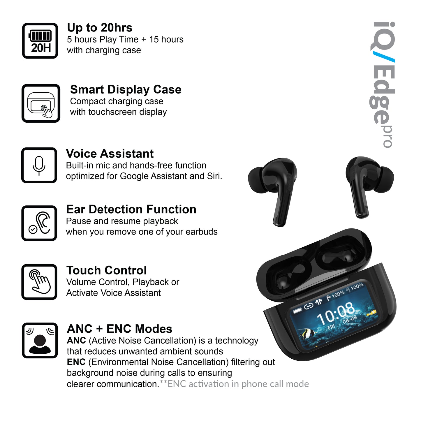 ANC & ENC Earbuds with LED Power Display Charging Case