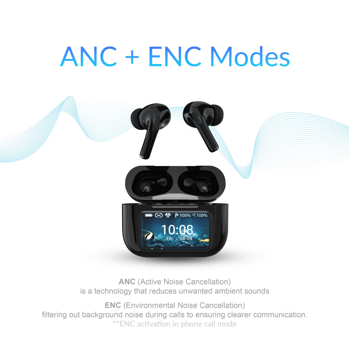ANC & ENC Earbuds with LED Power Display Charging Case