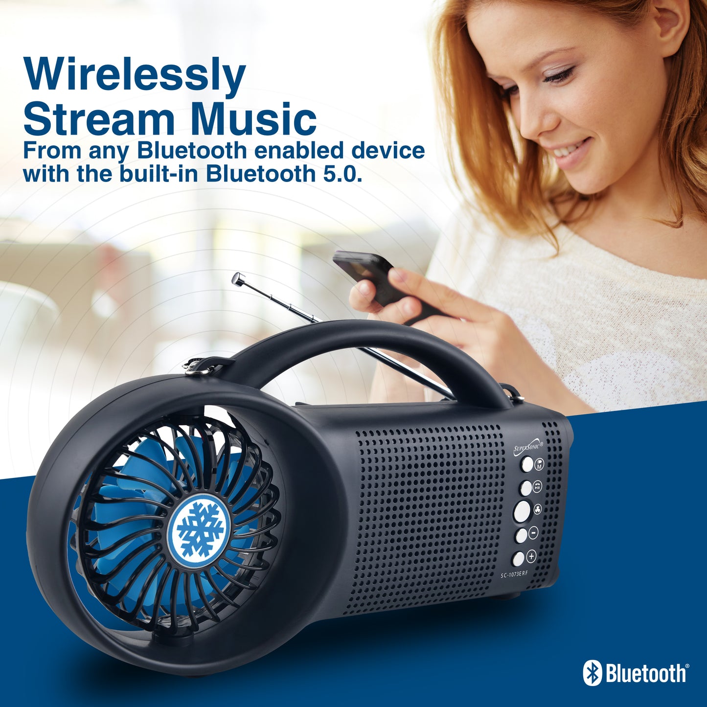 Solar Power Bluetooth Speaker with FM Radio, LED Torch Light & Fan