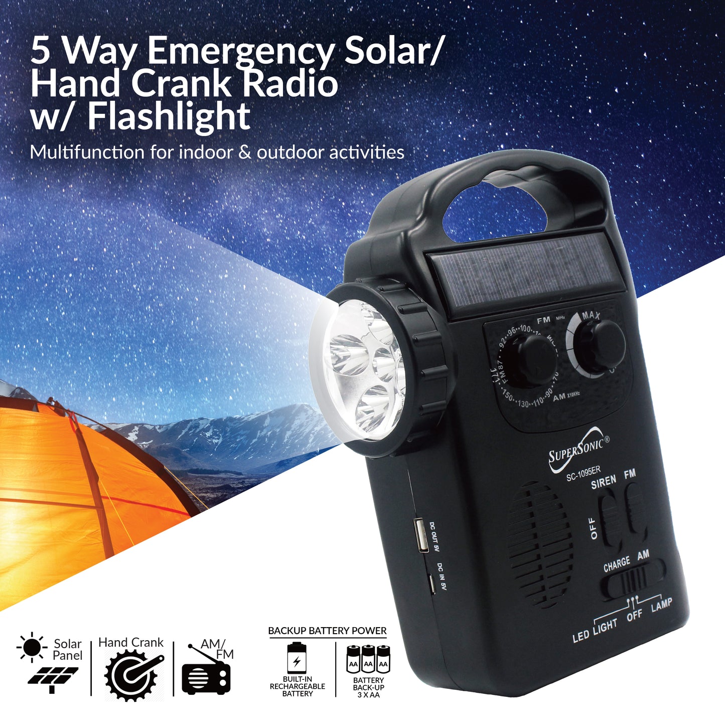 Emergency Solar/ Hand Crank Radio w/ Flashlight