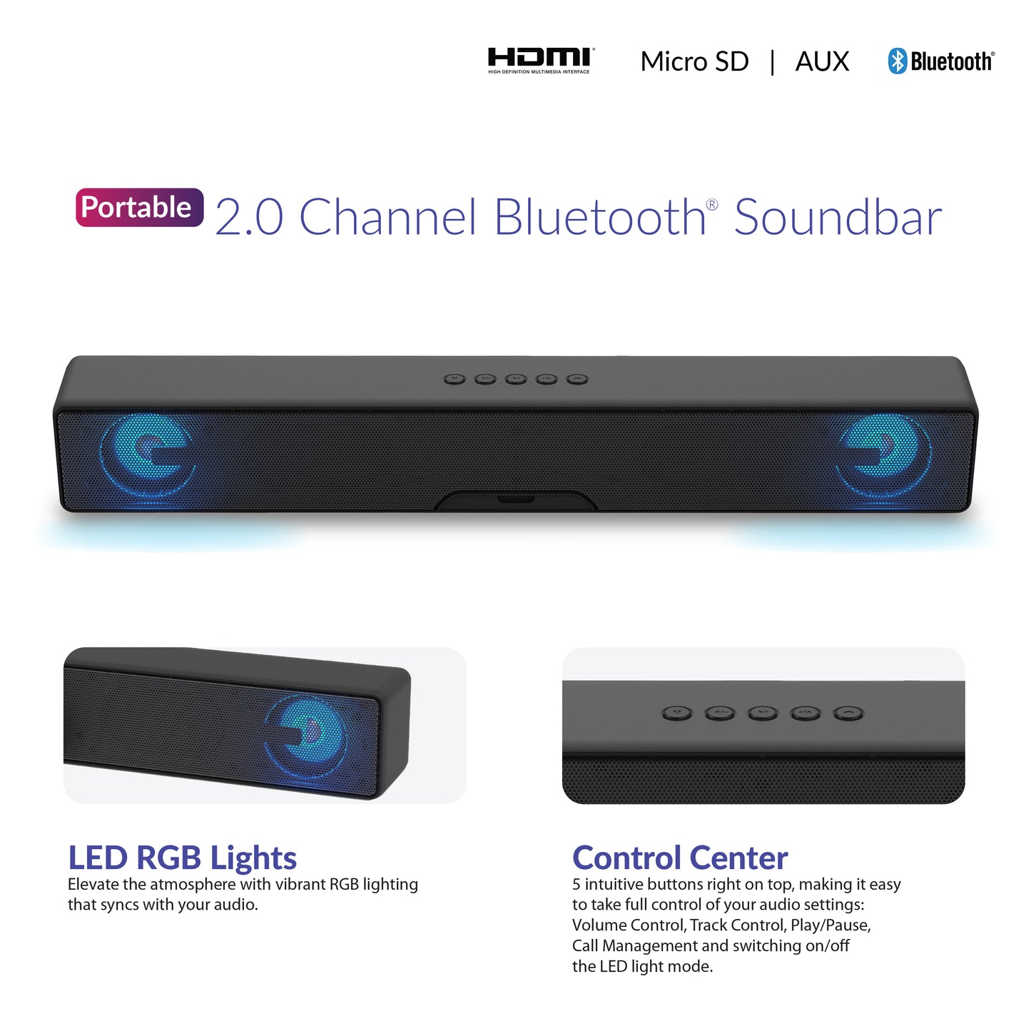 17.6" Portable Bluetooth® Soundbar - 10W