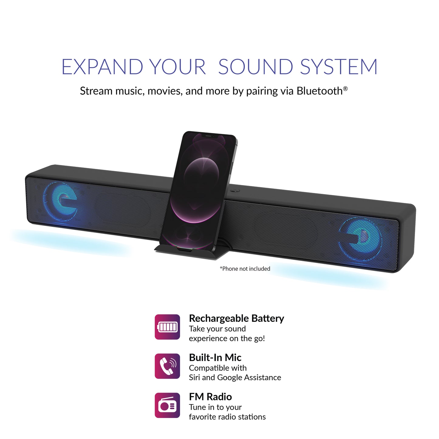 17.6" Portable Bluetooth® Soundbar - 10W