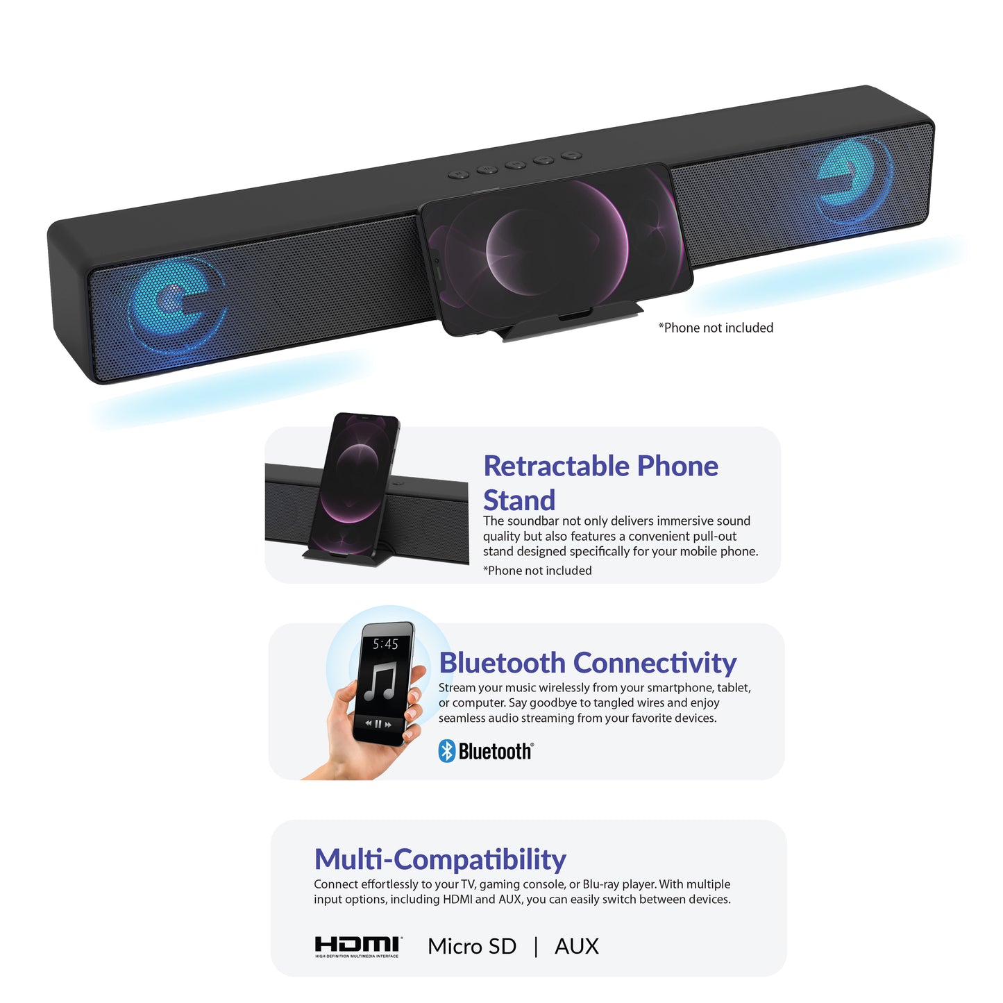 17.6" Portable Bluetooth® Soundbar - 10W