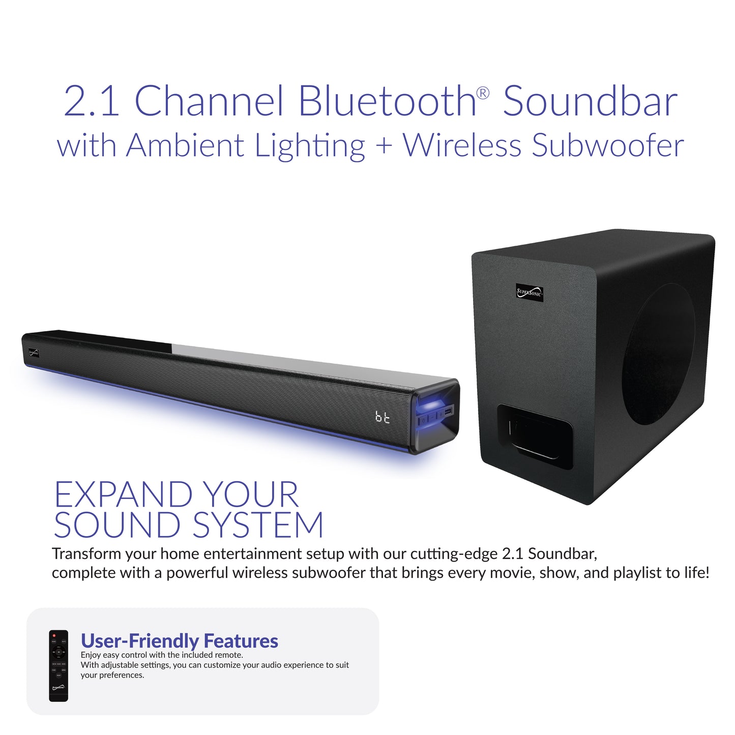 31.5" Bluetooth® Soundbar with Wireless Subwoofer - 80W