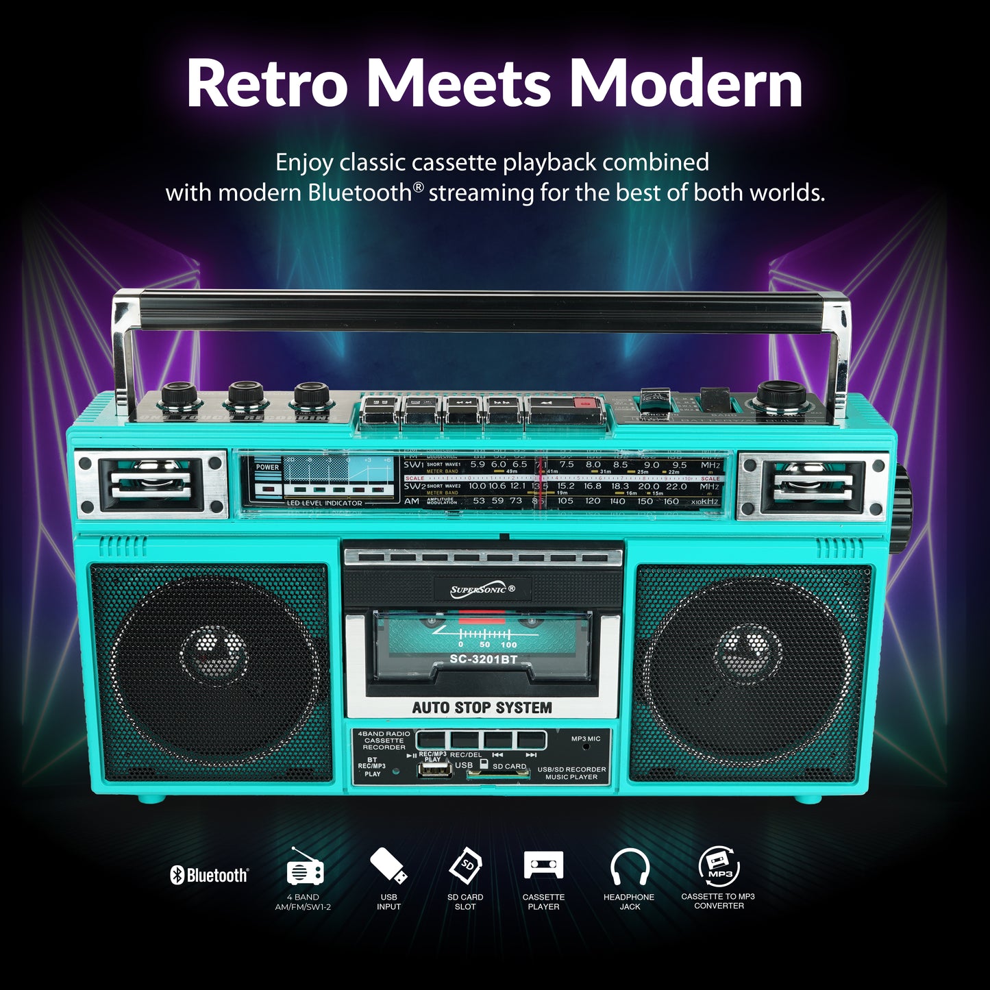 4 Band Radio & Cassette Player + Cassette To Mp3 Converter & Bluetooth