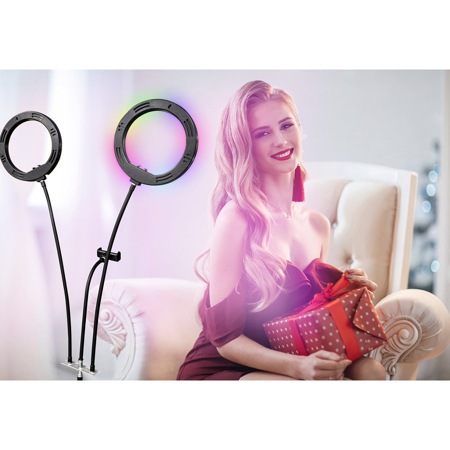 Pro Live Stream Double 8” Selfie Ring Light 32 Color Modes