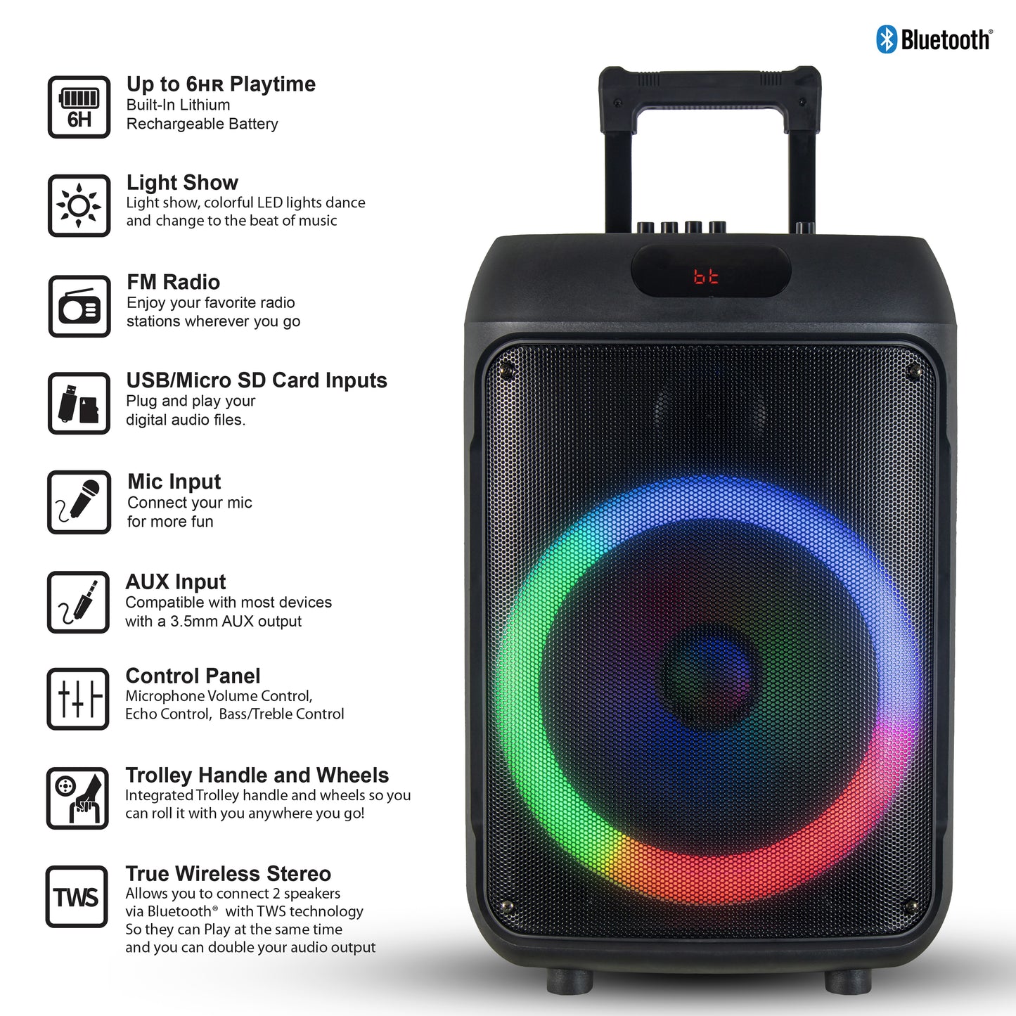 12" Portable Bluetooth® Party Speaker