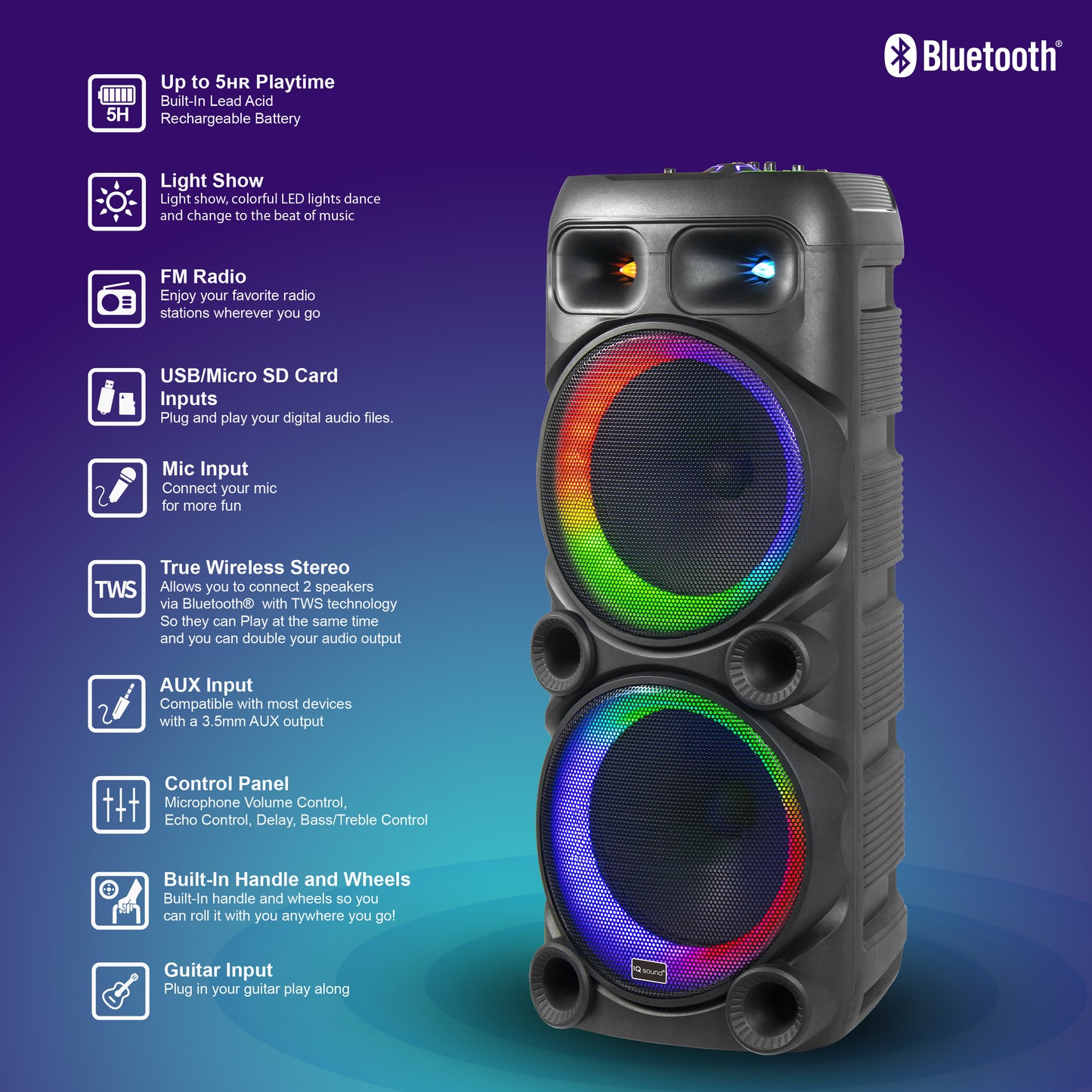 2x 12" Portable Bluetooth® Party Speaker