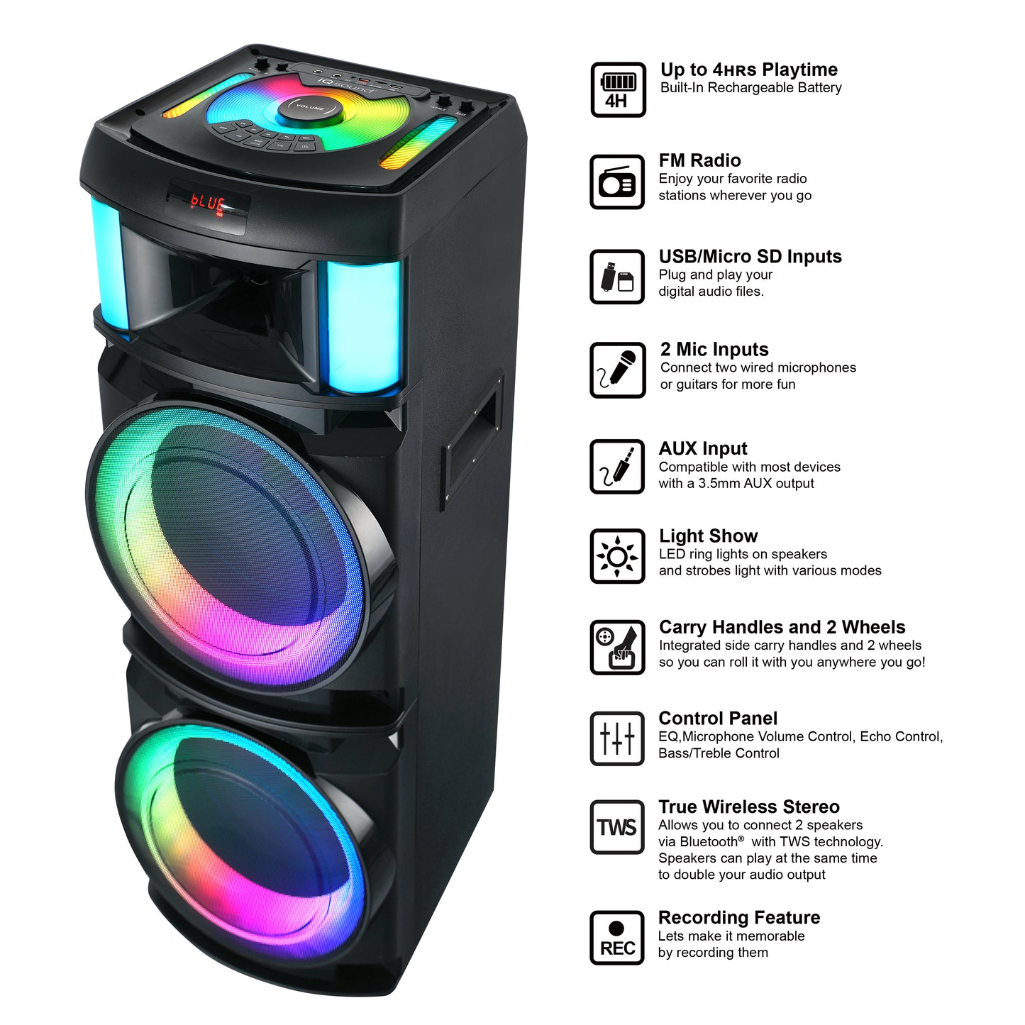 2x 12" Portable Bluetooth® Party Speaker