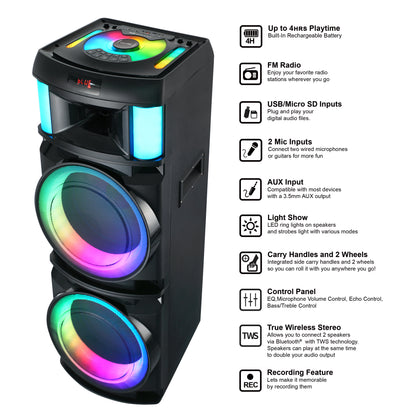 2x 12" Portable Bluetooth® Party Speaker