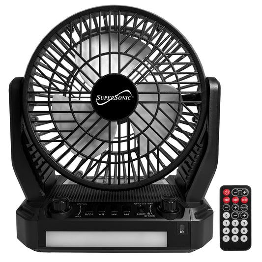 Solar Power 3-Speed Fan with Bluetooth Speaker, FM Radio, & Lamp