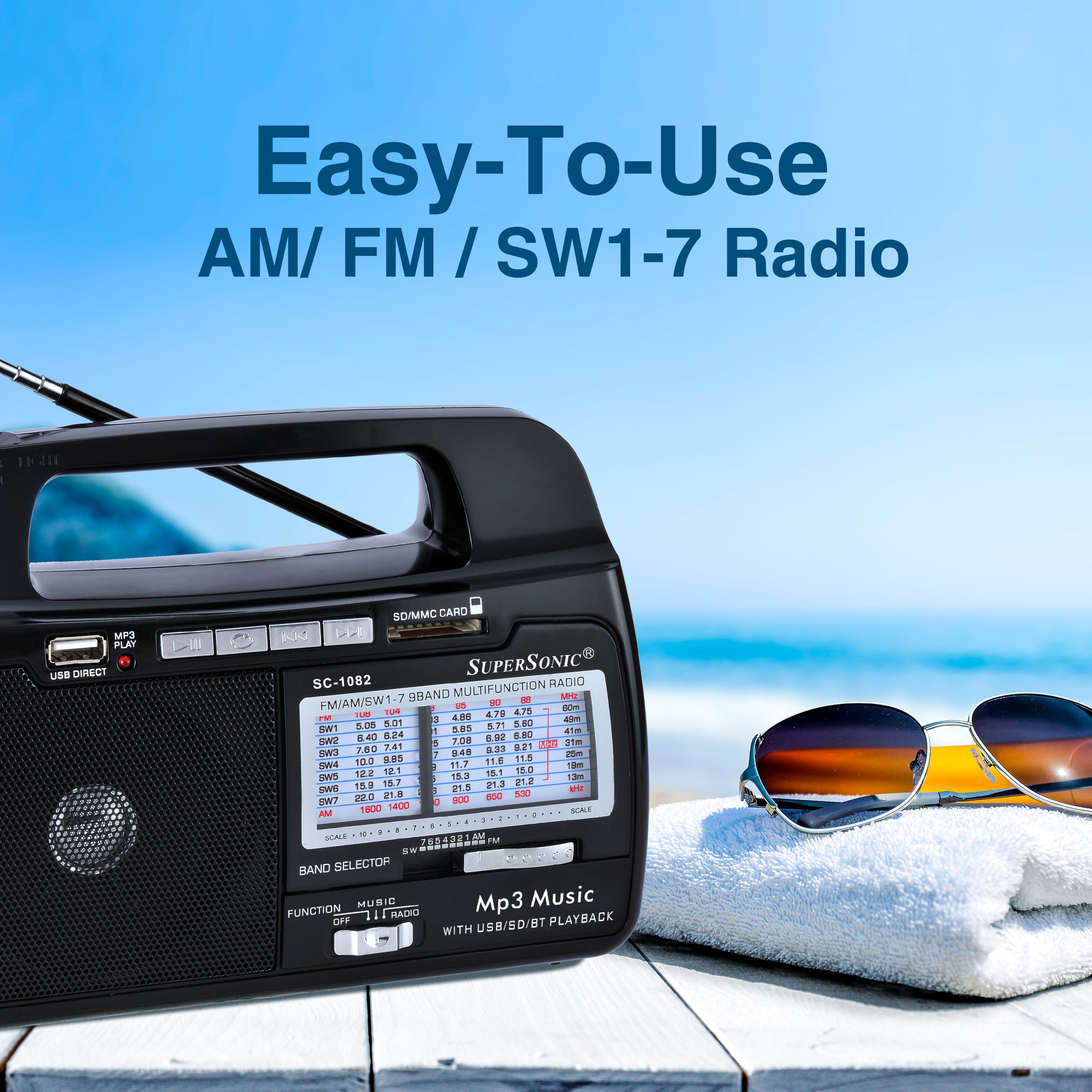 9 Band AM/FM/SW1-7 Portable Radio – Supersonic Inc