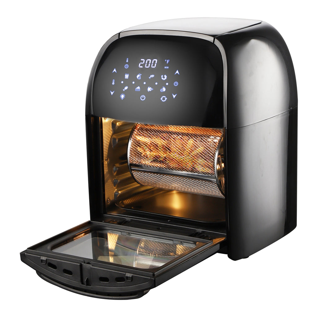 SUPERDANNY 13 Quart Air Fryer, Rotisserie and Convection Oven, Air Fry,  Roast, Bake, Dehydrate and Warm, Stainless Steel and Black