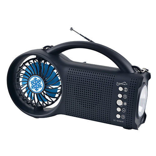 Solar Power Bluetooth Speaker with FM Radio, LED Torch Light & Fan