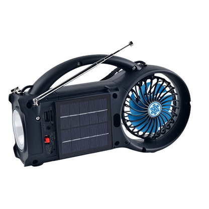 Solar Power Bluetooth Speaker with FM Radio, LED Torch Light & Fan