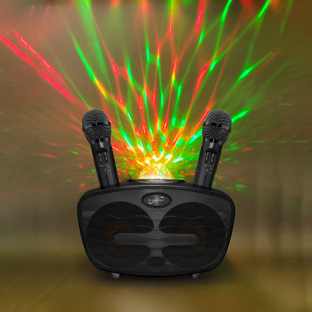 Bluetooth Karaoke Speaker with 2 Microphones and Disco Ball