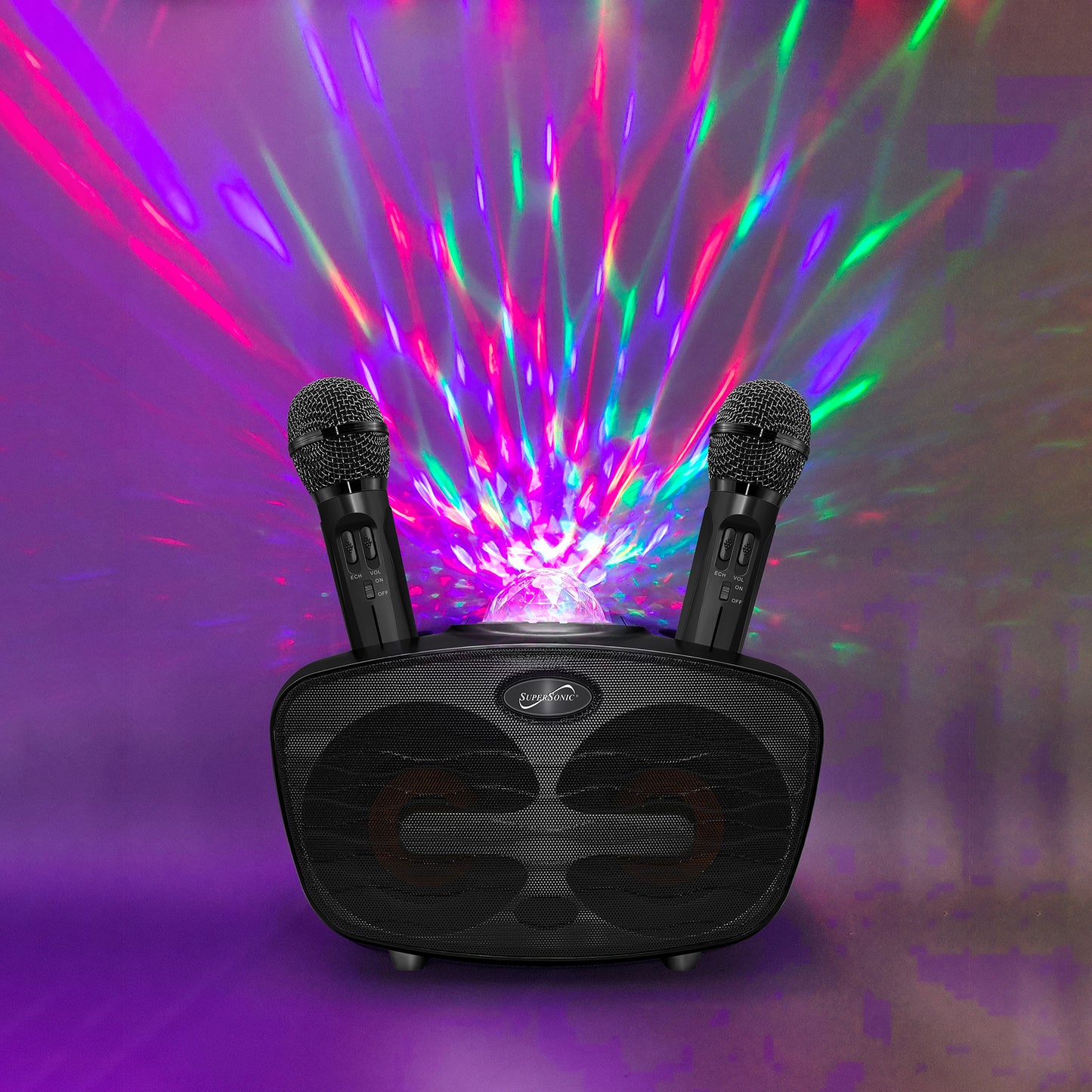 Bluetooth Karaoke Speaker with 2 Microphones and Disco Ball