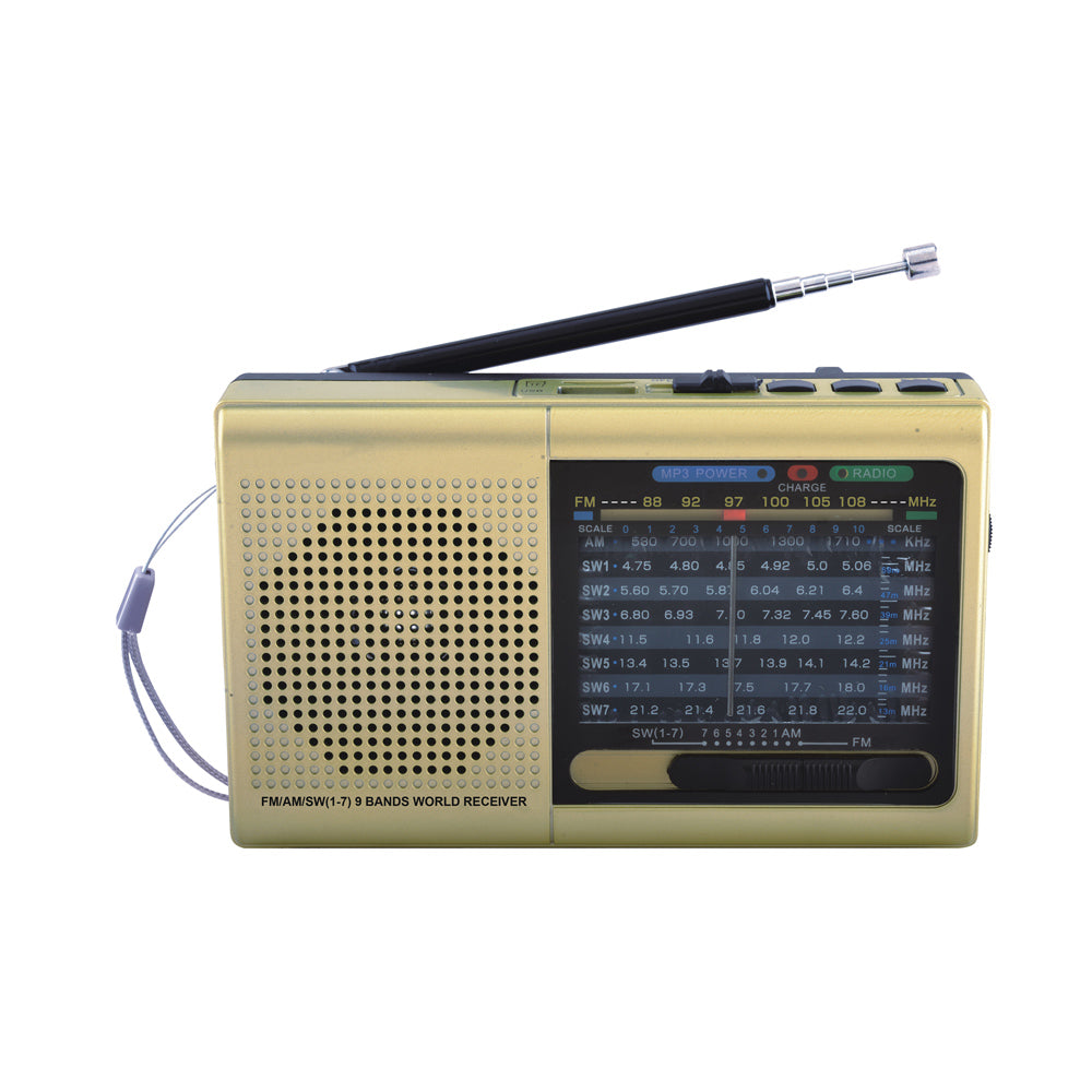 Supersonic SC-1097BT Portable 3 Band Radio with Bluetooth and Flashlight,  M/FM/SW Receiver with MP3 Playback, High Sensitivity, Telescopic Antenna  and